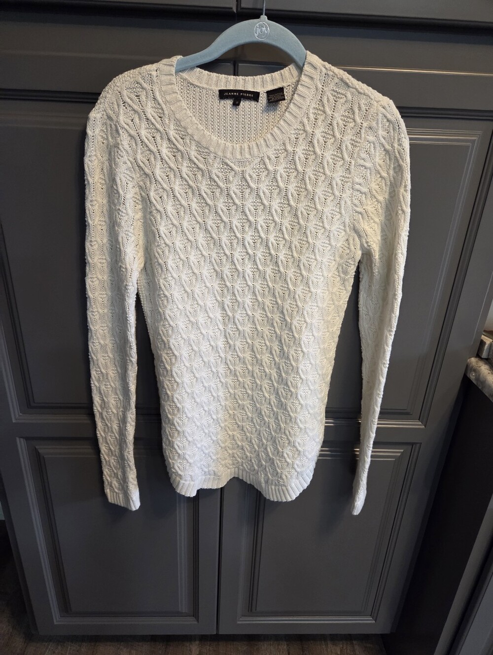 JEANNE PIERRE 100% Cream Cable Cotton Sweater Small Size